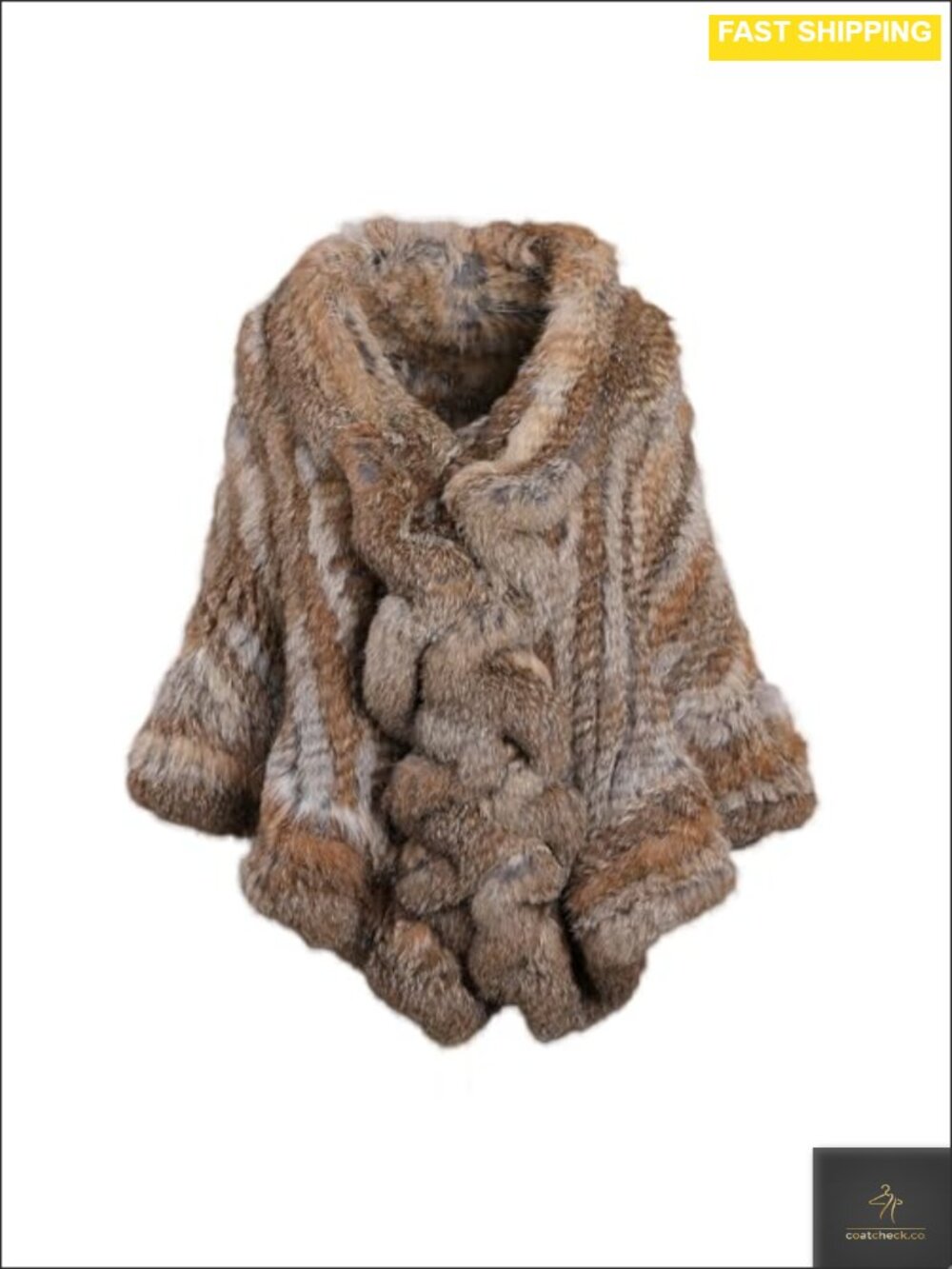 Real Rabbit Fur Hand Knitted Cape Ruffle Shawl Wrap Poncho